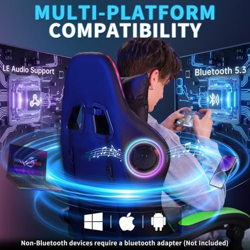 Gaming Chair with Bluetooth Speakers RGB LED Lights Computer Chair-Green | Ergonomic Massage Game Chair with Footrest & Lumbar Support High Back Video Game Chair for Adults Racing Style - Image 3
