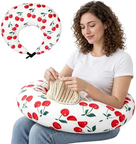 Ergonomic U-Shaped Gaming & Lap Pillow for Crocheting - Cute Little Cherry Crochet Pillow with Elbow & Arm Support, Lap Desk Pillows for Reading, Playing or Crocheting, Suitable for Adults by Unknown