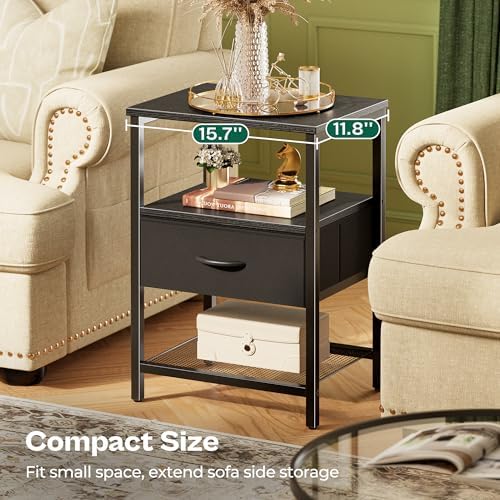 Huuger Nightstand Set of 2, Night Stand with Fabric Drawer, Mesh Shelf - Image 5