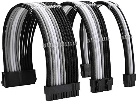 Formulamod PSU Cable Extension Kit 18AWG Sleeved, 24 Pin ATX + 8 Pin EPS + Dual 8 Pin PCI-E, Custom PC Cable Extensions with Combs for Clean Cable Management & Gaming PC Build (Black Silver White) by Formulamod