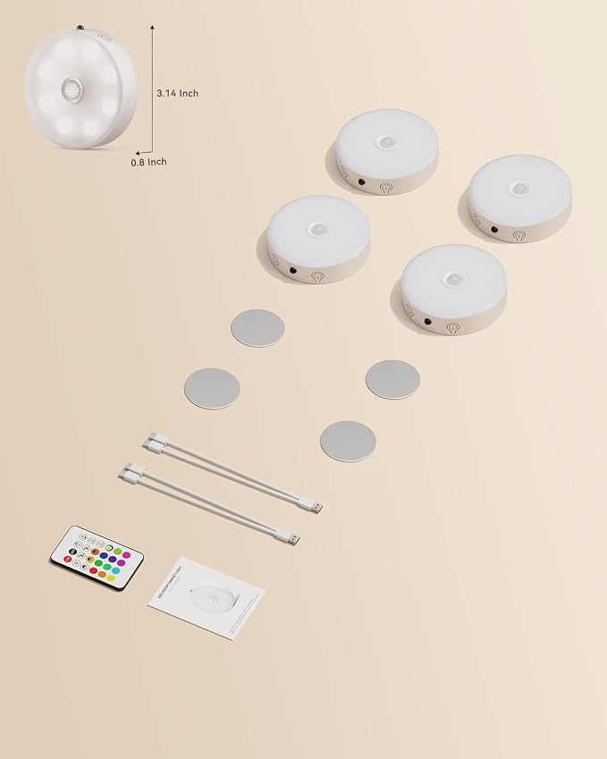 LENOMA Puck Lights with Remote 4 Pack Rechargeable Under Cabinet Lighting - Image 8