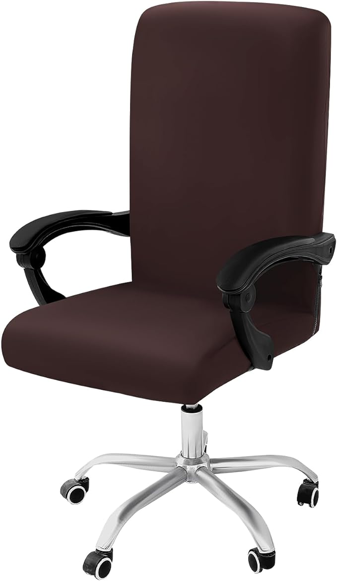 Smiry Stretch Printed Office Computer Desk Chair Covers, Brown | Universal Desk Rotating Chair Slipcovers Removable Washable, Soft Fit Anti-Dust Spandex Protector Cover with Zipper by Smiry