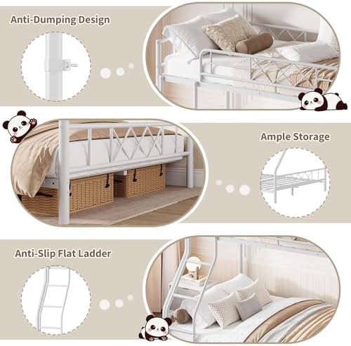 Garvee Bunk Bed Twin Over Full for Adults & Teens, Heavy Duty Metal with Ladder & Safety Rails, No Box Spring Required, Space Efficient Furniture for Bedroom, Dorm, White - Image 5