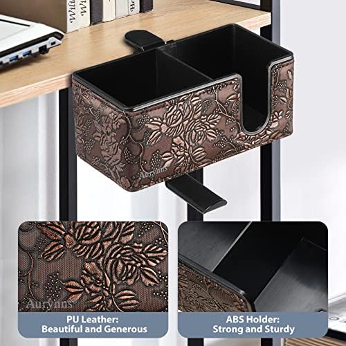 Under Desk Cup Holder Clamp on Cup Holder PU Leather Clip on Desk Organizer - Image 4
