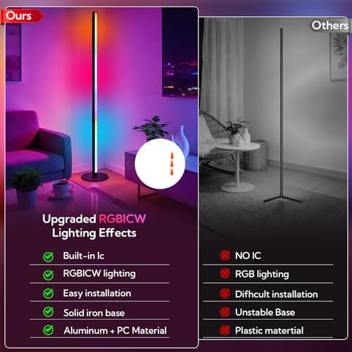 VZZNN SurPlife LED Corner Floor Lamp - Smart RGB Corner Lamp with App & Remote 16 Million Colors & 68+ Scene, Music Sync, Timer Setting - Ideal for Living Rooms, Bedrooms, and Gaming Rooms - Image 4