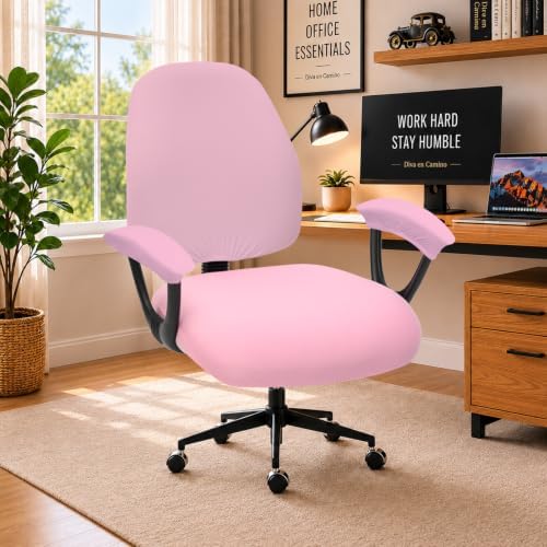 Stretchable Separate Office Chair Seat Covers - Universal Stretch Computer Chair Slipcover Rotating Backrest Coverings & Cushion Protectors & Armrest Covers for Dogs, Cats, Pets, Pink by DivaenCamino
