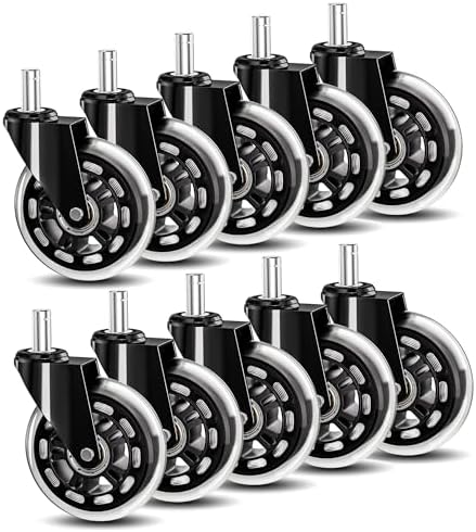 Office Chair Caster Wheels Replacement 3 Inch Roller Blade, 10 Packs | Heavy Duty Quiet No Scratch Rubber Gaming Chair Wheel for Hardwood Floor Carpet, 11mm Universal Fit/Not Fit 1KEA by TESUMI