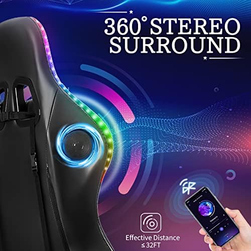 HOFFREE RGB Gaming Chair with Speakers Massage LED Lights Game Chair-White | Bluetooth Computer Gaming Chair with Footrest Video Game Chair for Adults Ergonomic High Back Gamer Chair with Lumbar Support - Image 3