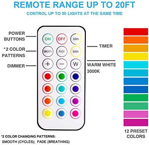 BLS LED Puck Lights with Remote Control, Wireless Under Cabinet & Closet Lighting, RGB 13 Color Changing Lights with Dimmer, Timer & AA Battery Operated, Push, Touch, Stick on for Night, Black, 2 Pack - Image 3
