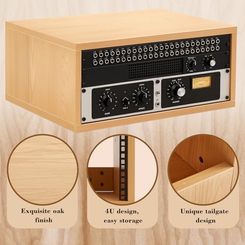 AceOrbit 4U Wooden Studio Rack for Pro Audio Gear 4u Audio Rack Case in Oak Finish Compact Efficient Desktop Storage Protect Equipment Studio Control Home Room Use (Wood) - Image 4