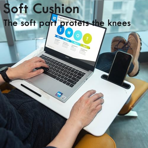 Portable Laptop Desk Fits Up to 16“ Laptops, with Tablet Slot, Built-in Cushion, Great for Home & Office,Lap Desk for Laptop,Lap Desk with Cushion (White Marble, Large) - Image 6