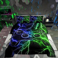 Gamer Comforter Set Gaming Full Size Bedding Sets, Game Boy Games Comforter Blue Green Lightning Bed Set,Kids Room Decor by Erosebridal