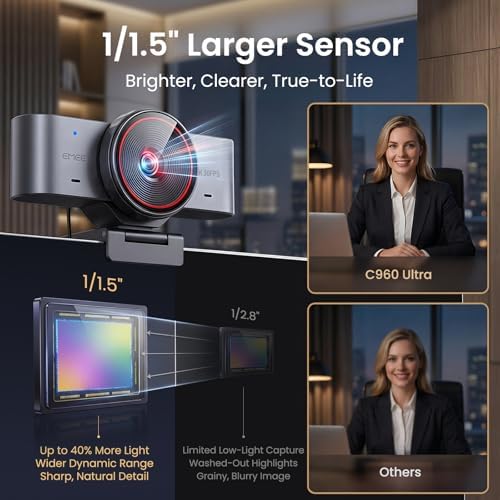 EMEET C960 Ultra 4K Webcam for Mac & PC, 1/1.5" Large Sensor, Metal Body - Image 2