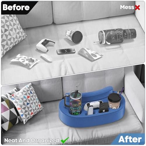 Couch Cup Holder Pillow with 6 Slots, Couch Organizer Caddy & Buddy with Customized Game Controller Hole & Armrest Pads, Removable & Washable Drink Pillow Gamer Gift for Remote, Phone, Snack - Image 6