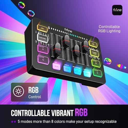 FIFINE Gaming Audio Mixer, Streaming RGB PC Mixer with XLR Microphone Interface, Individual Control, Volume Fader, Mute Button, 48V Phantom Power, for Podcast/Recording/Vocal/Game Voice-AmpliGame SC3 - Image 6