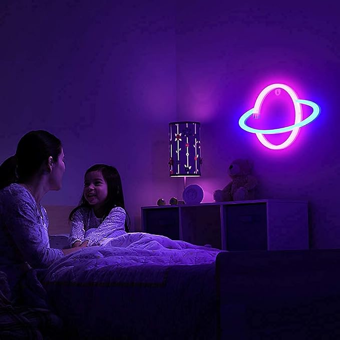 Lumoonosity Planet Neon Sign - USB Powered Saturn LED Light with On/Off Switch, Planet Led Sign for Wall Decor - Aesthetic Hanging Saturn Neon Light for Bedroom, Gaming Room - Image 7