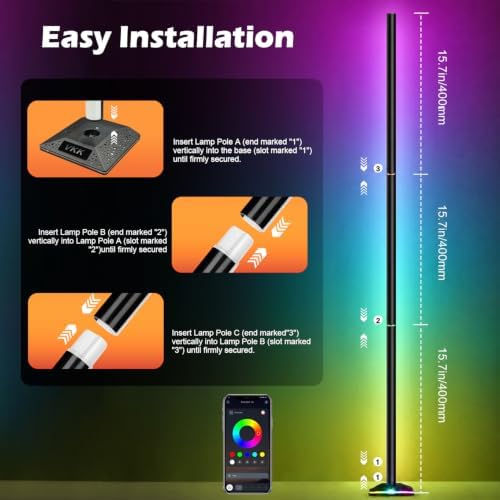 RGB+IC Floor Lamp, RGB Color Lamp with 3 Controls (3-Section, 1 Pack) - Image 4