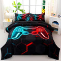 6 Pieces Gamer Bed in A Bag Full Size 3D Game Console Kids Bedding Set for Boys Teal and Blue Gaming Comforter Set with Sheets Gamepad Printed Teen Boy Bed Sets (Teal Red, Full) by BYHOFMLY