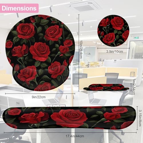 Vintage Red Rose Ergonomic Wrist Support Keyboard Mouse Wrist Rest Set, Computer Office Comfortable Wrist Rest for Mouse Easy Typing - Image 5