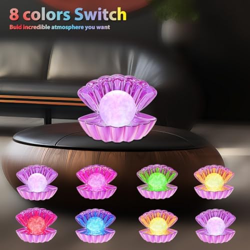 LKUA Shell Pearl Beach Themed Night Light, RGB 8 Colors Changing Mood Shell Pearl Lamps, Bedside LED Clamshell Portable Night Lights for Bar (Electroplating Purple) - Image 3