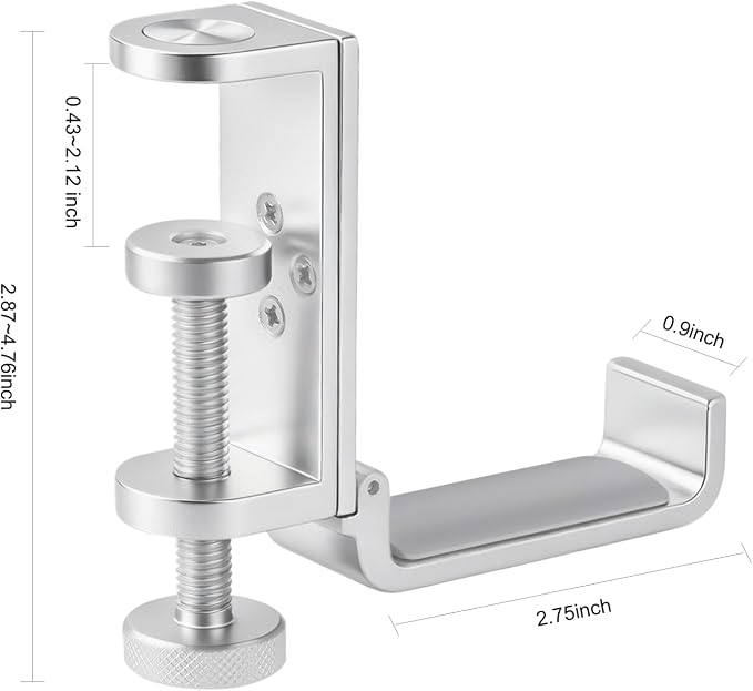 All Aluminum Foldable Headphone Holder for Desk, Headset Stand for Desk,Backpack Holder Hook for Desk,Table Bag Hook,Under Desk Clamp Hook for Gaming PC Accessories,Steel Silver - Image 5