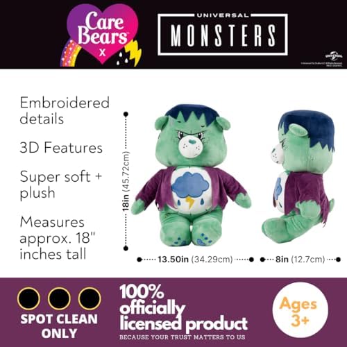 Care Bears x Universal Monsters Grumpy Bear Frankenstein Monsters Halloween Bedding Super Soft Cozy Decorative Cuddle Pillow, (Officially Licensed Product) By Franco Collectibles - Image 2