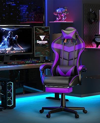 Soontrans Purple Gaming Chair with Footrest, Ergonomic Gamer Chair, Video Game Chairs with Adjustable Headrest, Removable Lumbar Support Office Chair, Game Chairs for Adults Teens(Purple) - Image 2