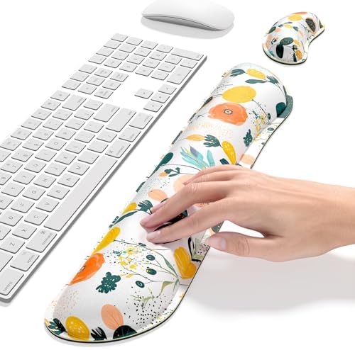 Dapesuom Enlarge Keyboard Wrist Rest, Memory Foam Wrist Cushion for Desk Mats Support, Typing Pain Relief Keyboard Mouse Pad Rests Set with Non-Slip Base for Gaming Laptop Computer, Flowers & Herbs - Image 4