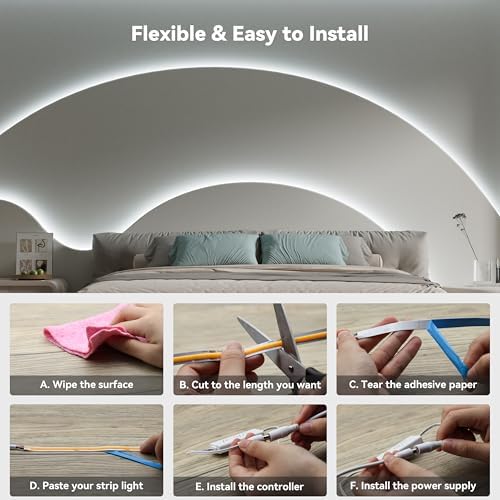 PAUTIX COB LED Strip Light 32.8ft,LED Lights UL-Listed Daylight White 6000K Strip Lights with RF Remote,Dimmable Super Bright 24V Cool White Natural White LED Tape Lights,Cabinet Office Lighting - Image 6