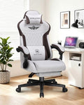 GTPLAYER Gaming Chair with Footrest, Big and Tall Game Chair High Back Computer Office Chair with Lumbar Support for Adults, Ergonomic Swivel Games Chair with Cushion Gaming, Fabric Brown by GTPLAYER
