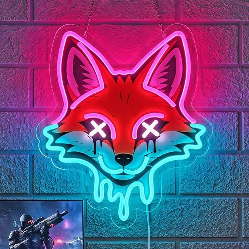 Cyberpunk Fox Neon Sign, Pink & Ice Blue LED Light for Wall Decor by AuraCraft