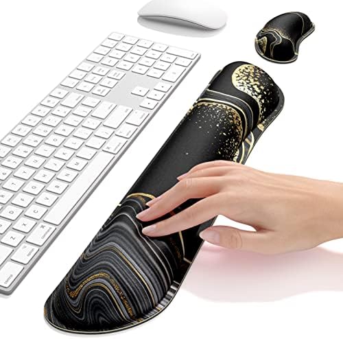 Dapesuom Enlarge Keyboard Wrist Rest, Memory Foam Wrist Cushion for Desk Mats Support, Marble Pain Relief Keyboard Mouse Pad Rests Set with Non-Slip Base for Gaming Laptop Office Computer, Black Gold - Image 5