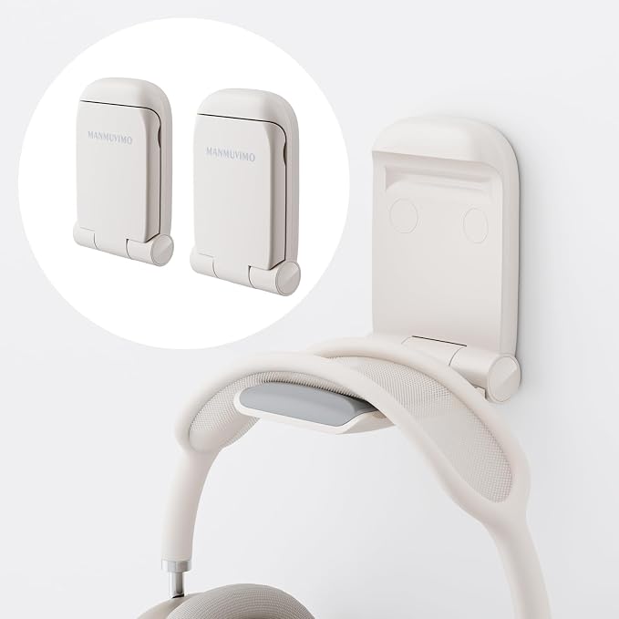 MAMUVIMO Headphone Stand, 2 Pack Headset Stand Foldable, Headphone Holder Hook Mount with Non-Slip Silicone, Adhesive Earphone Desk Hanger Clip Space-Saving for Airpods Max, All Earphones - Starlight by MANMUVIMO