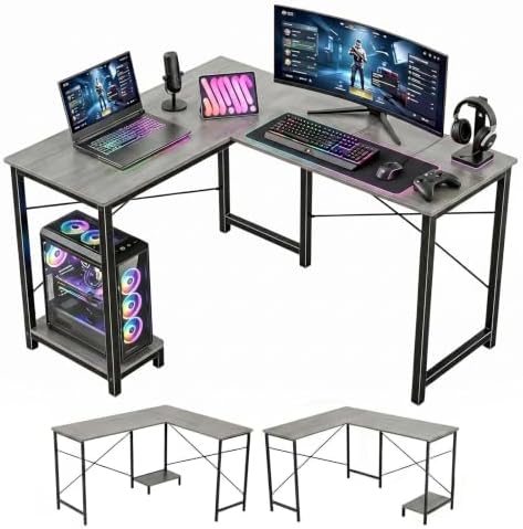 L Shaped Desk, 50 Inch Reversible Computer Desk Corner Gaming Table with CPU Stand, Sturdy Metal Frame PC Workstation for Home Office by SageNest