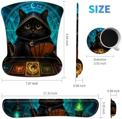 3-in-1 Ergonomic Memory Foam Keyboard Wrist Rest Pad Set, Flame Cat - Image 2