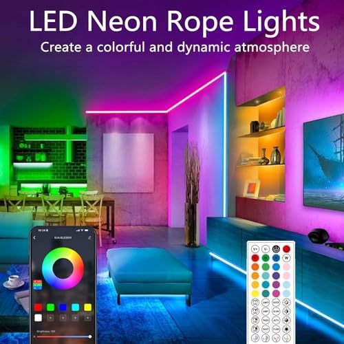 65.6FT Neon Rope Lights,Flexible Led Light Control with App/Remote,Multiple Modes,IP65 Outdoor Waterproof,Music Sync Strip for Bedroom - Image 2