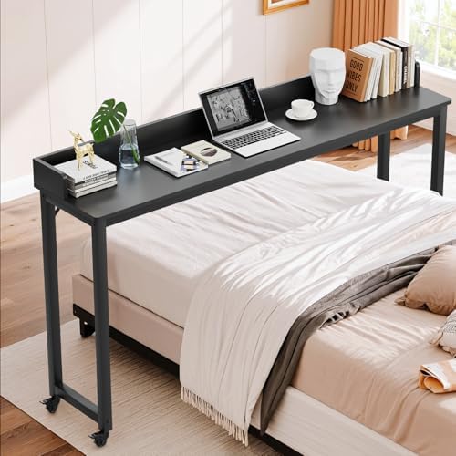 Arlopu Overbed Table with 360° Wheels, Queen Size Mobile Bed Desk, Black - Image 6