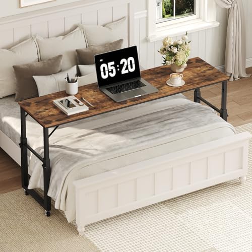 MAHANCRIS Overbed Table with Wheels, Mobile Bed Desk for Queen Size, 36"-43.5" Adjustable Height Rolling Table, Recliner Desk, Mobile Cross Bed for Bedroom, Living Room, Office, Rustic Brown MTHR18001 - Image 3