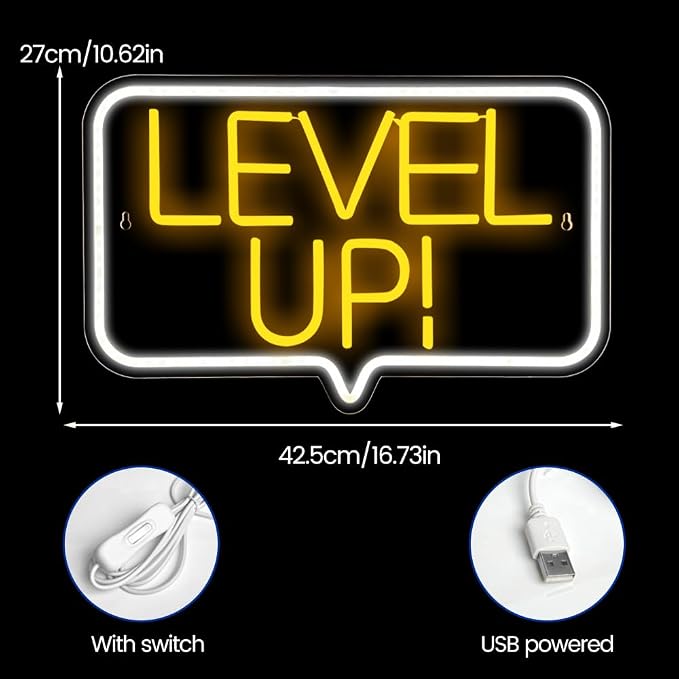 Level Up Neon Sign,Gaming Neon Light for Teens Room Decor, Arcade Games Victory Light Up Signs for Gamer Room Decor,for Teens, Boys, Gamer Gifts(16.73x10.62 inches) - Image 5