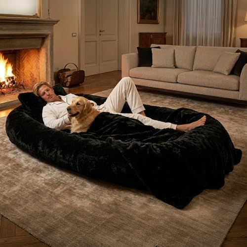 Human Dog Bed, Oversized Plush Lounger Bed with Plump Pillow and Blanket - Image 4