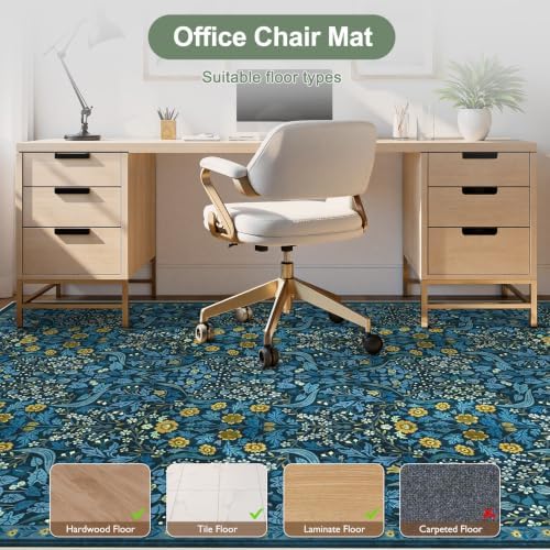 Anidaroel Office Chair Mat for Hardwood Floor/Tile Floor, 5x7 Floral Desk Chair Mat for Hard Floors, Under Desk Rug Protector for Rolling Computer Gaming Chairs, Anti Slip Machine Wash Carpet - Image 2