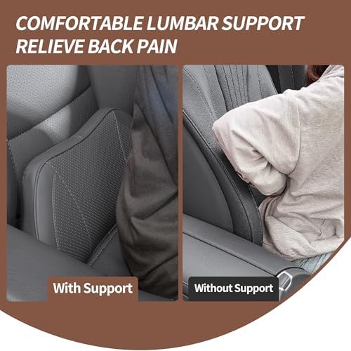 Car Lumbar Support Pillow for Driving Seat, Gray, 1 Pack | Leather Memory Foam Lumbar Cushion for Lower Back Pain Relief, Universal Back Support for Driving, Home & Office Chairs - Image 2