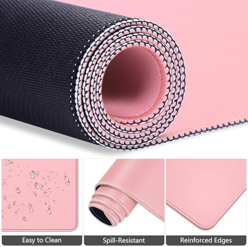 Dapesuom Keyboard Wrist Rest Mouse Pad Set, 4Pcs Extended Large XXL Gaming Mousepad + Mouse Wrist Cushion + Memory Foam Keyboard Wrist Support + Cup Coaster, Pink 31.5x15.7in Desk Pad for Home Office - Image 4