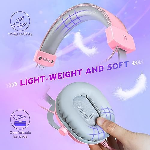 FIFINE USB Gaming Headset, PC Over-Ear Wired Streaming Headset with 3.5mm Jack, Detachable Microphone, 7.1 Surround Sound, Control Box, Passive Noise Cancellation, for PS5/Xbox/Switch-H9 Pink - Image 4