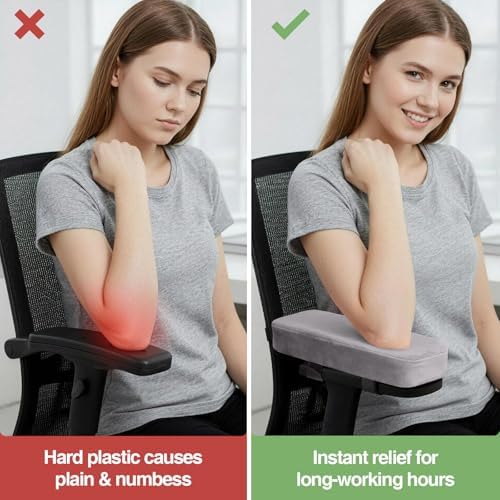 Smiry Memory Foam Office Chair Armrest Pads, Non-Slip Armrest Cushion | Ergonomic Arm Rest Pads with Adjustable Buckles and Straps, Elbow Relief for Desk, Gaming & Wheelchair, Grey, Set of 2 - Image 5