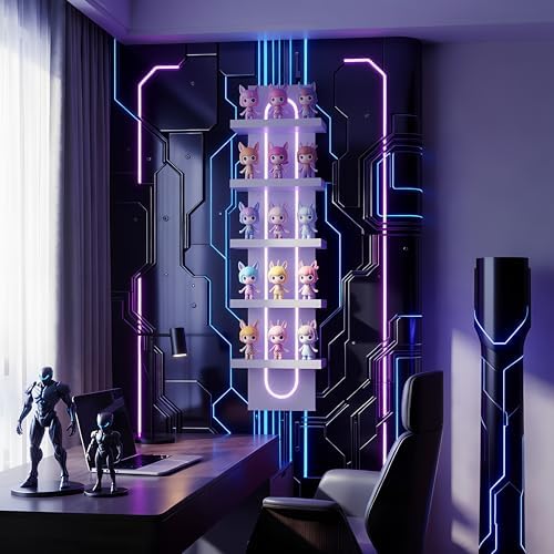 U-Shaped 5-Tier Compact Narrow RGB Light Wall Shelf White - Image 5