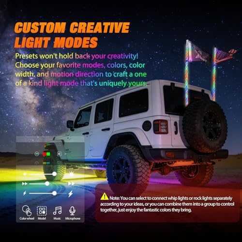 Nilight RGB LED Whip Light 2PCS 4FT with 4 Rock Lights Combo - Image 4