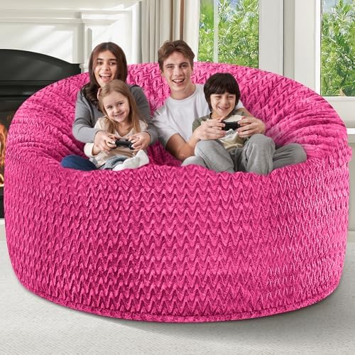 6FT Bean Bag Chair,Giant Bean Bag Chairs for Adults,Big Bean Bags with Memory Foam Filled, Large Beanbag Chairs with Chevron Plush Cover-Pink - Image 4