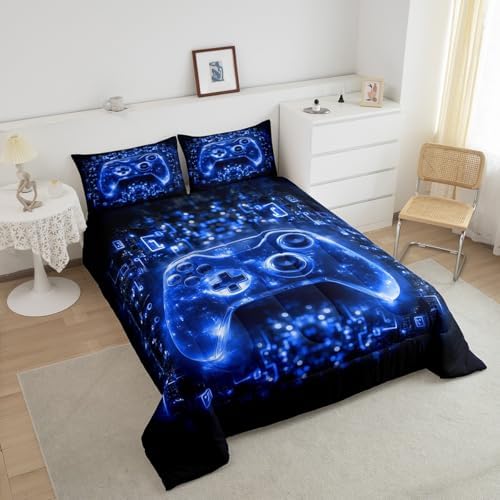 Feelyou Kids Boys Gamer Bedding Set Queen Size Video Game Gamepad Comforter for Boys Teens Blue Black Game Gaming Comforter Set Soft Microfiber - Image 3