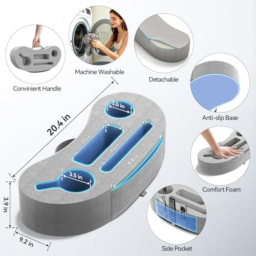 Couch Cup Holder Pillow, 20"x9" Couch Caddy Organizer, Sofa Cup Holder for Bed, Large Size Cup Cozy Pillow for Remote, Drink, Snack, Phone, Game Controller, Kindle, Washable, Gray - Image 5